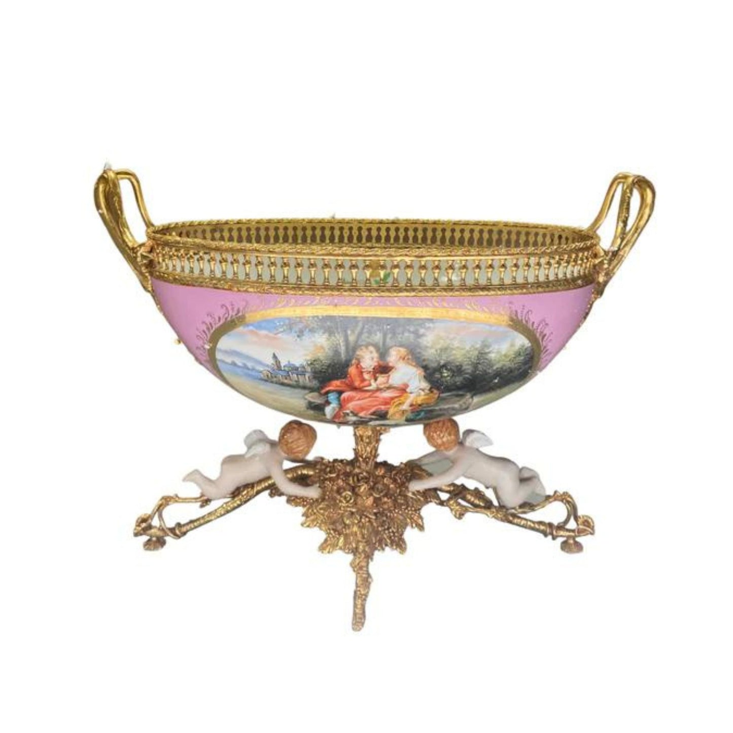 Romantic Porcelain and Bronze Serving Bowl