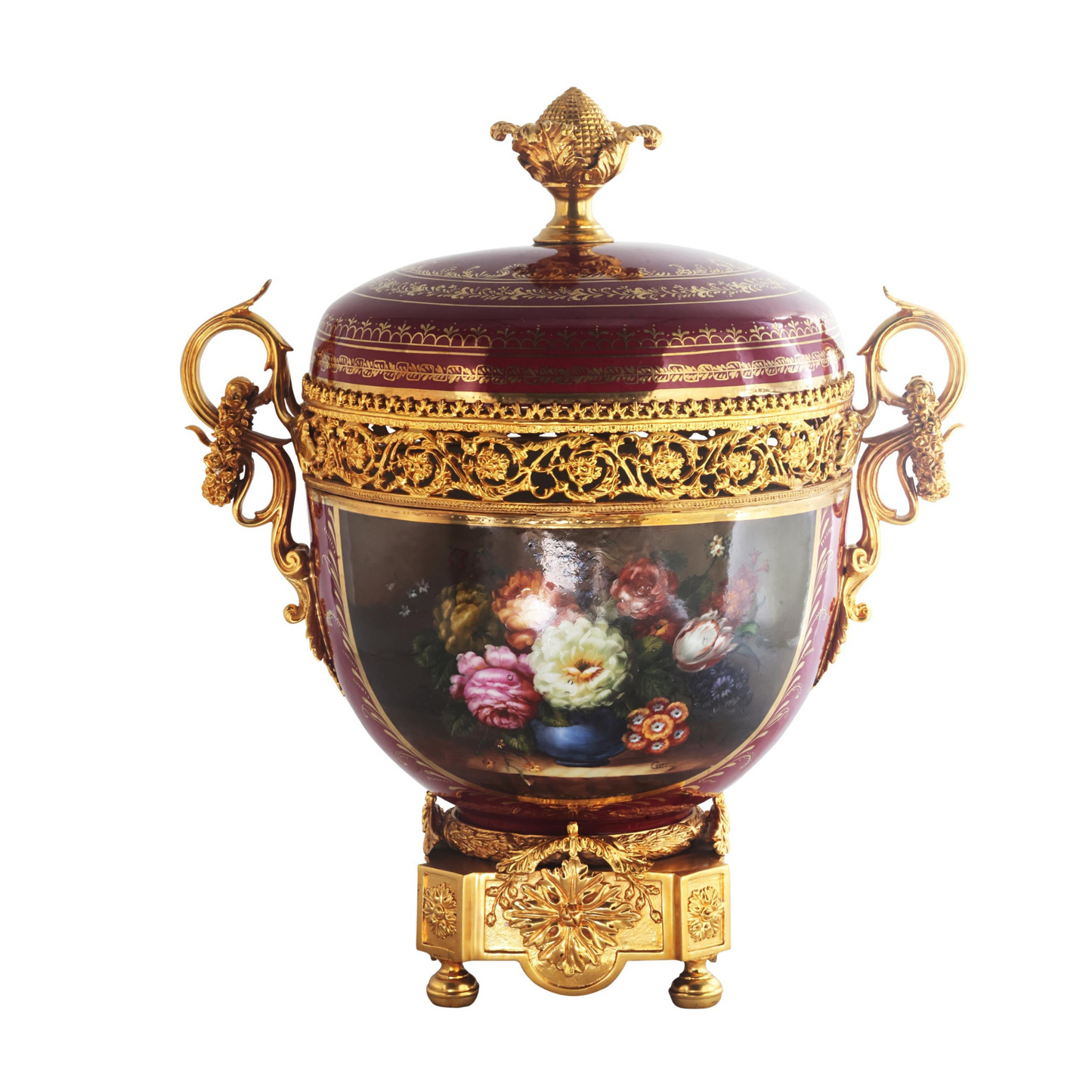 Tarro De Porcelana Y Bronce Asa Anilla