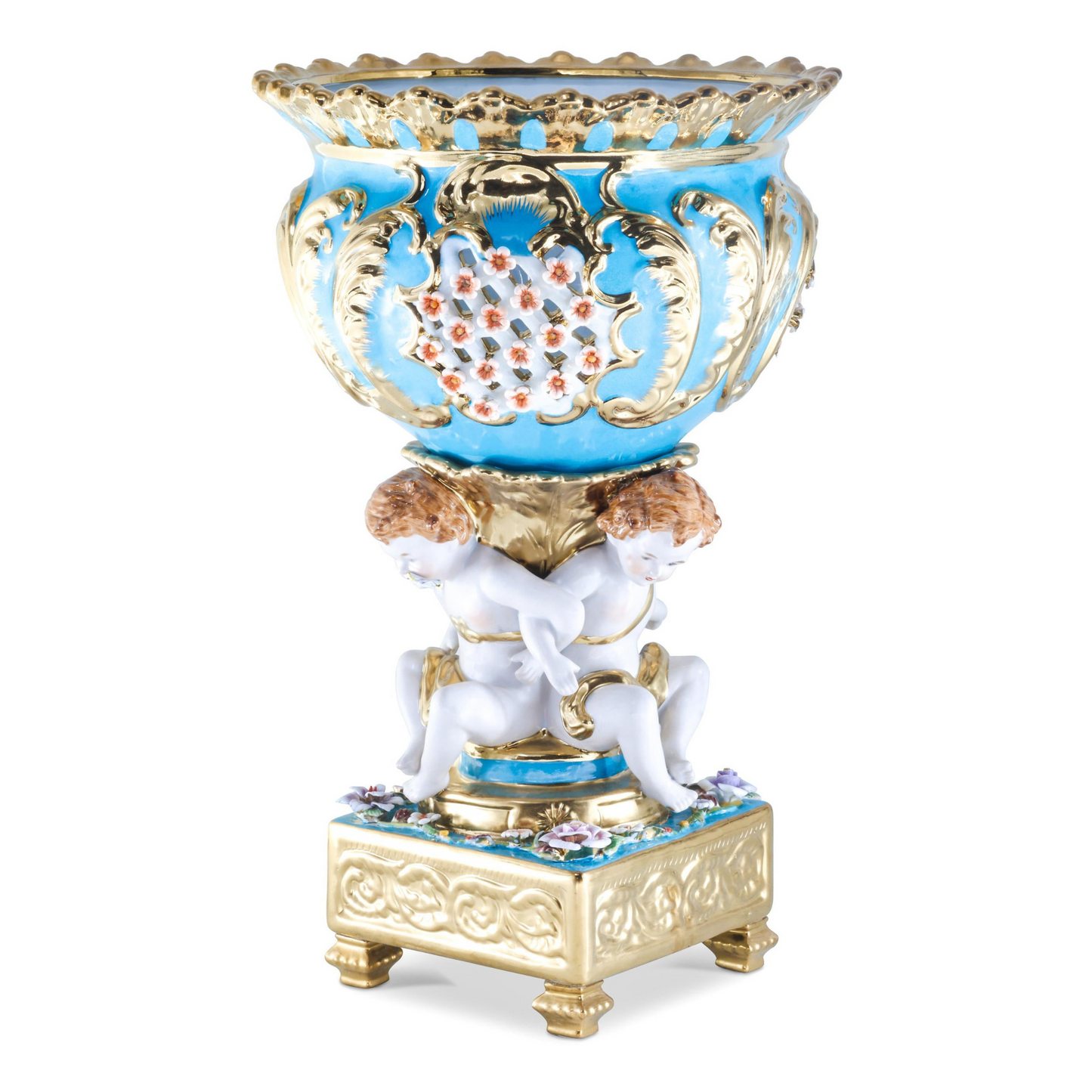 Teal Cherub Fruit Bowl