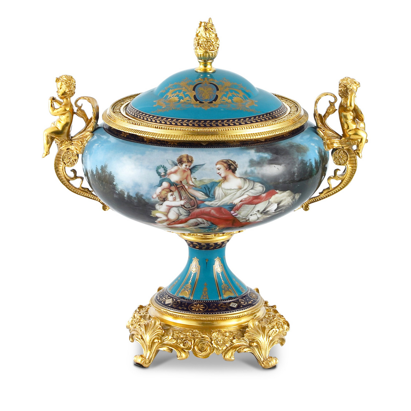 DECOELEVEN ™ Cherub Porcelain and Bronze Jar