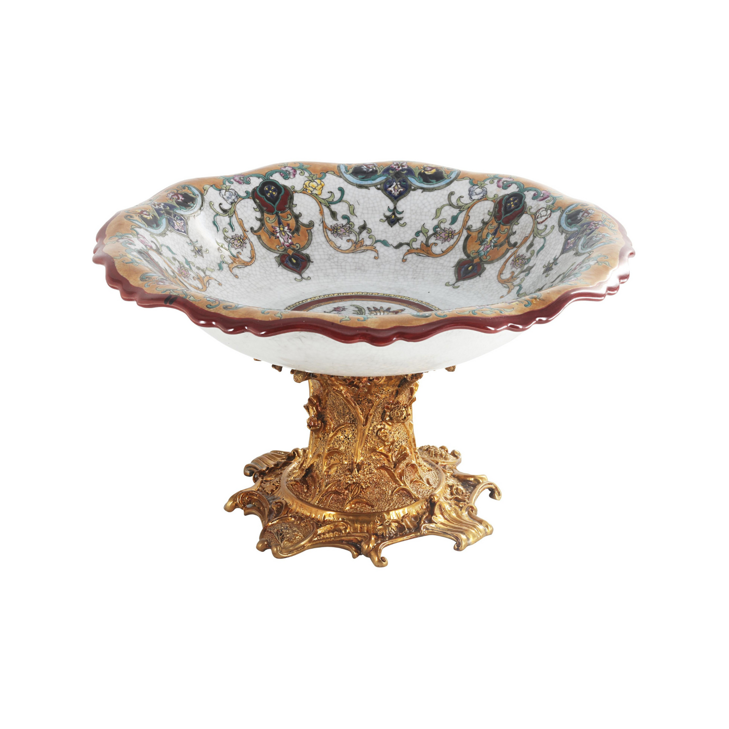 Hand-painted Porcelain and Bronze Decorative Fruit Bowl