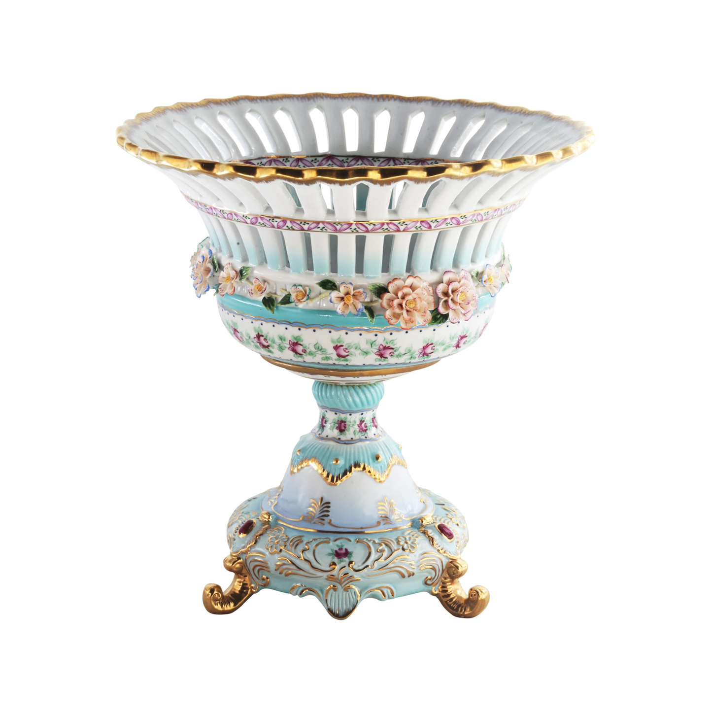 Hand-painted Medium Teal Floral Decorative Bowl