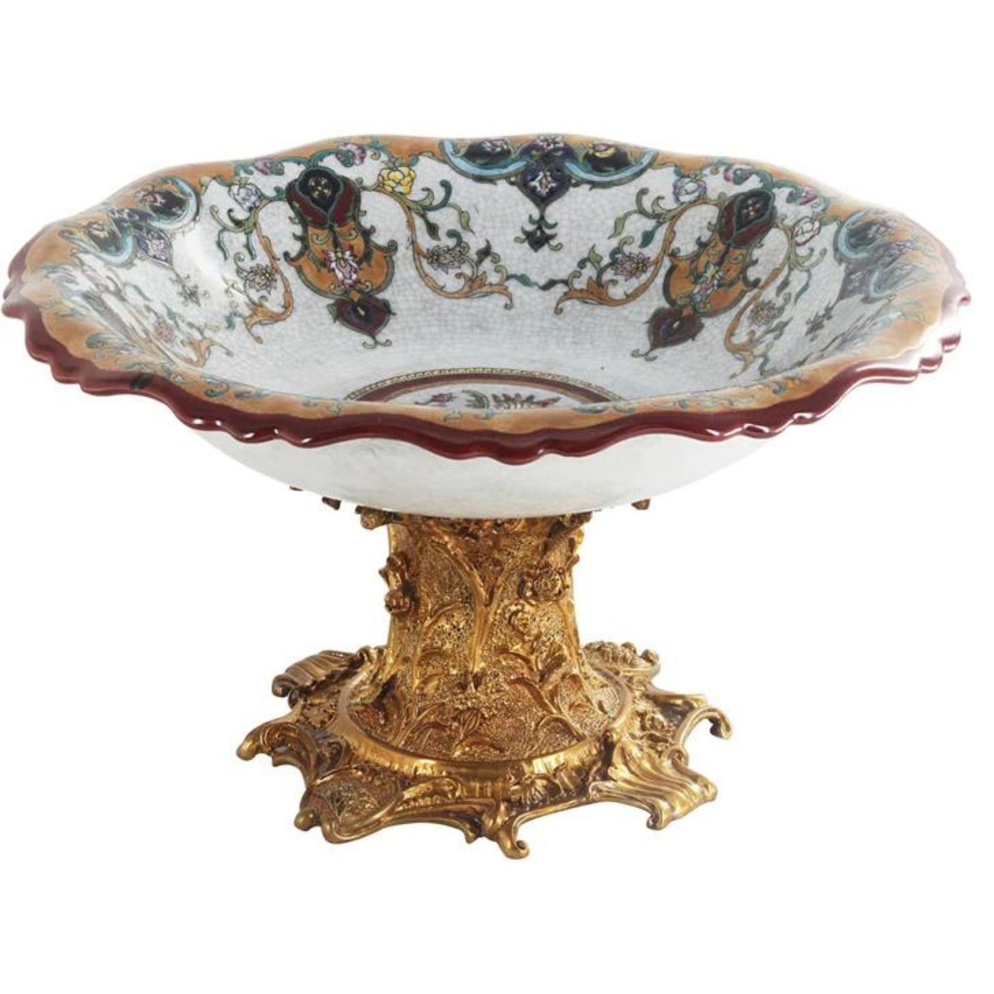 Hand-painted Porcelain and Bronze Decorative Fruit Bowl