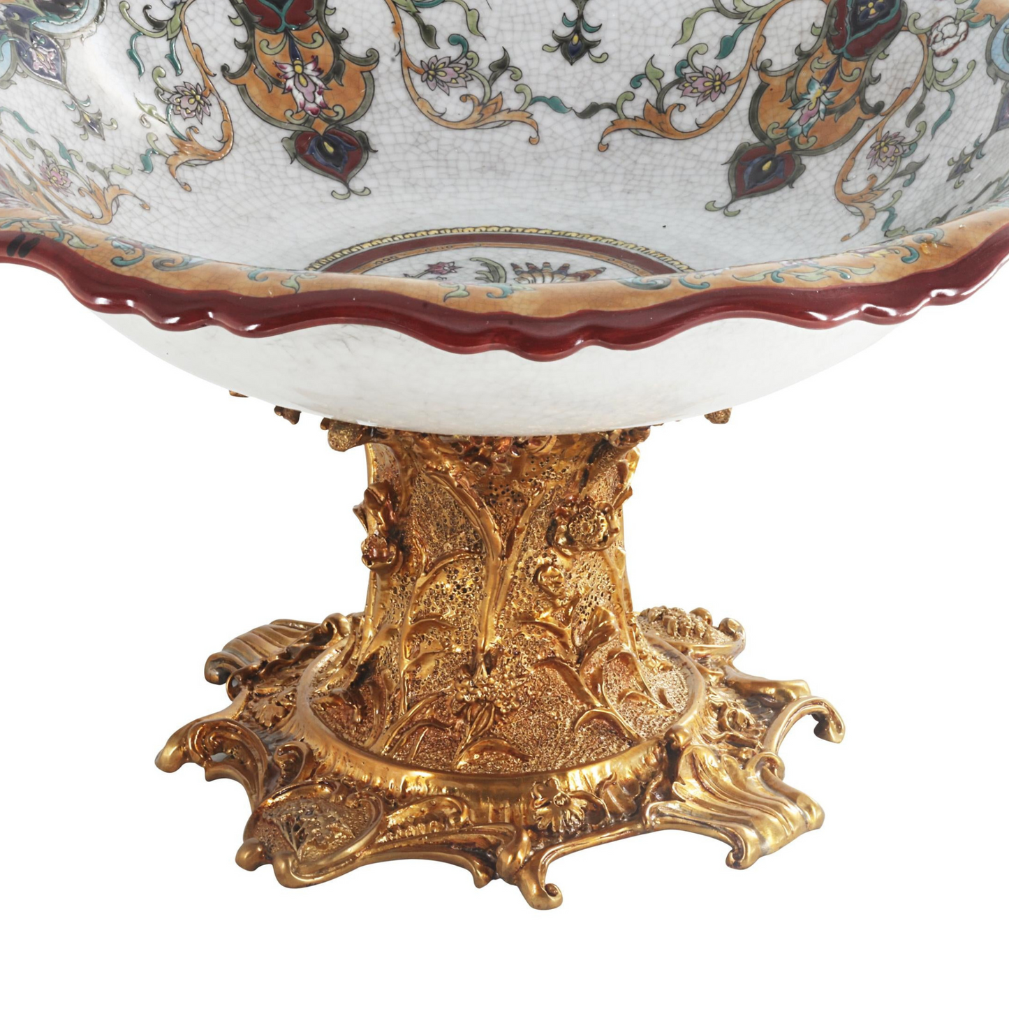 Hand-painted Porcelain and Bronze Decorative Fruit Bowl
