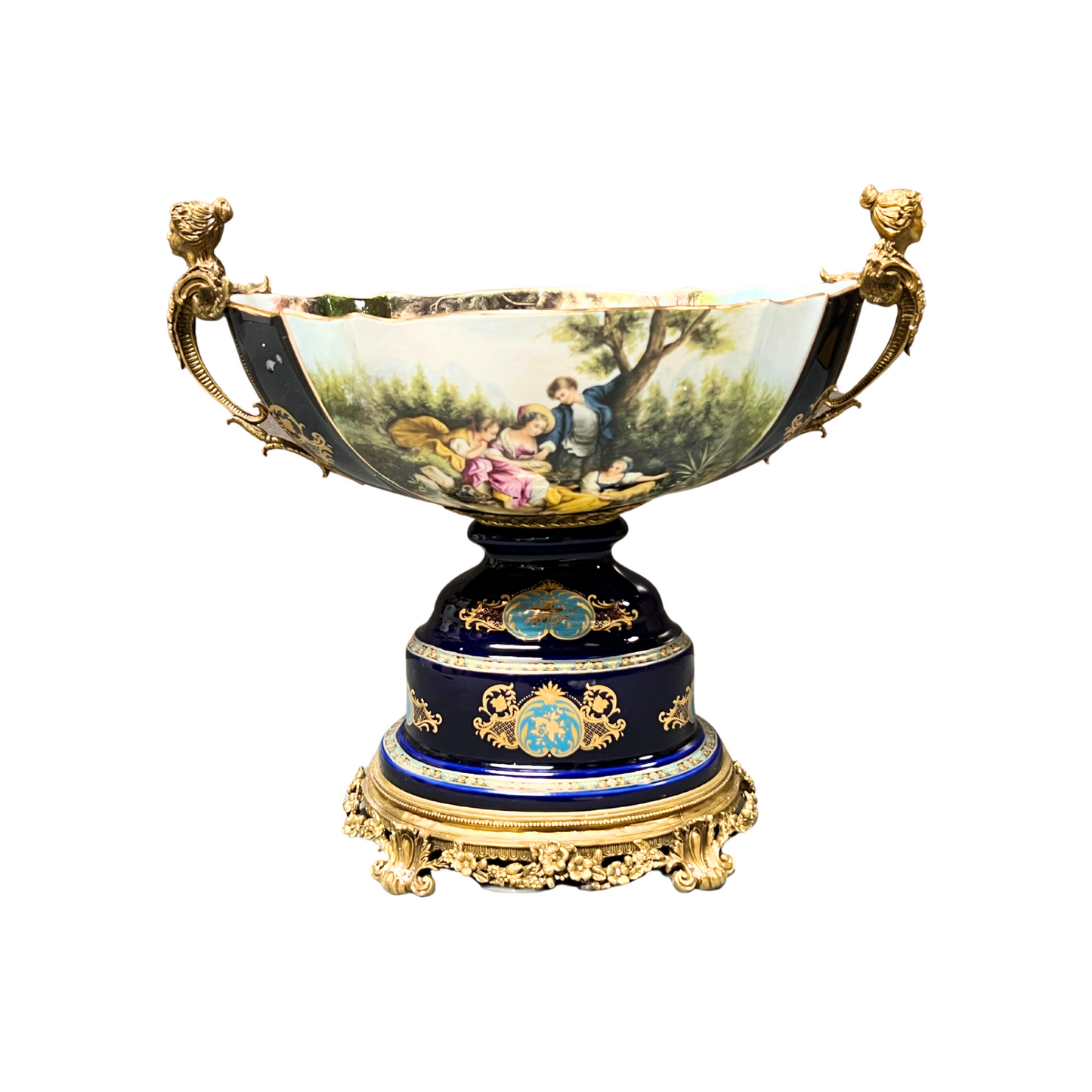Porcelain and Bronze Rococo Style Decorative Bowl