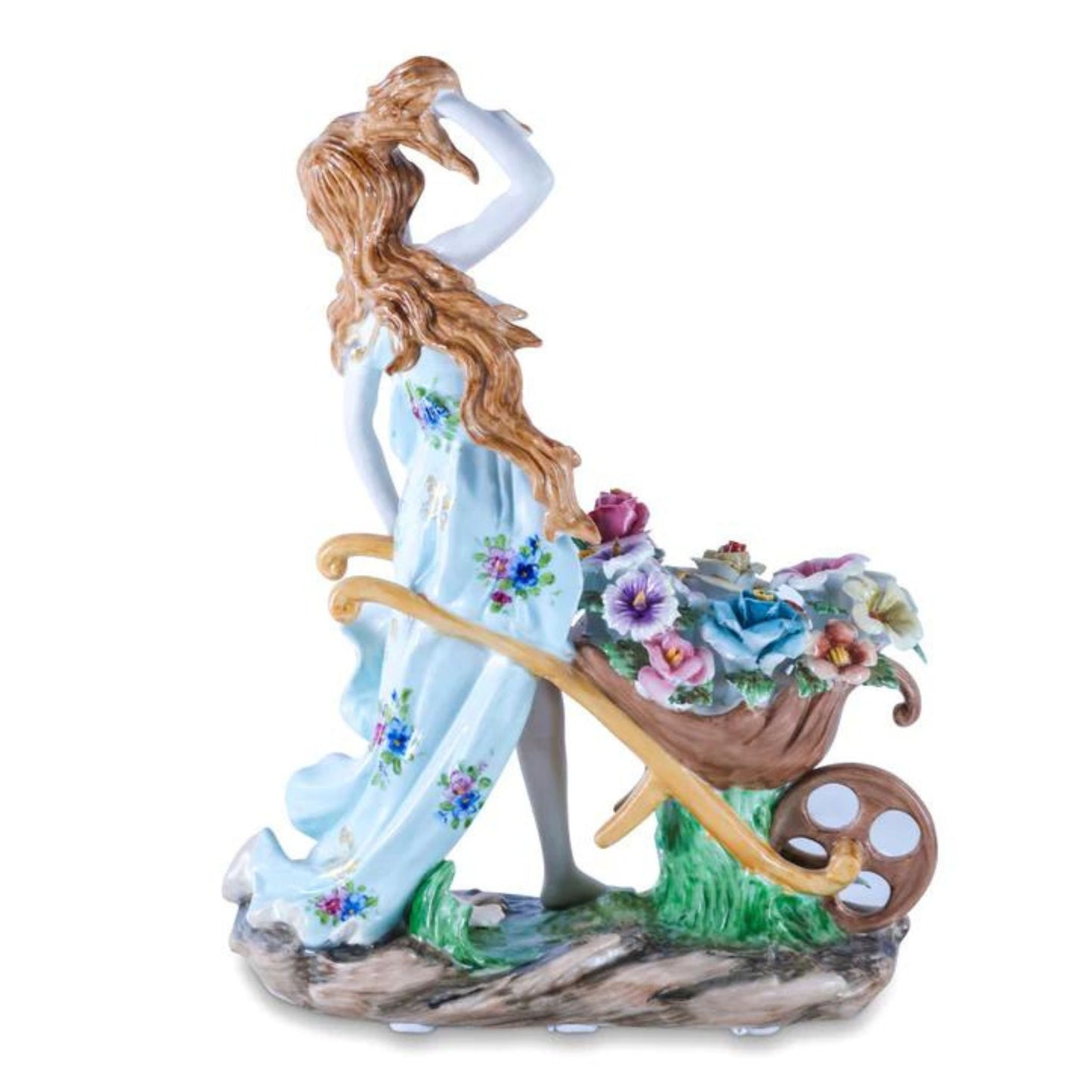 Figura Porcelana Mujer Empujando Flores
