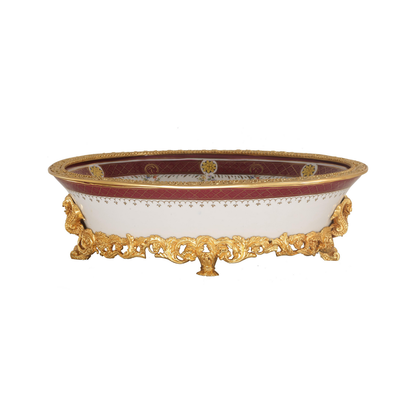 Hand-painted Rococo Porcelain and Bronze Serving Dish