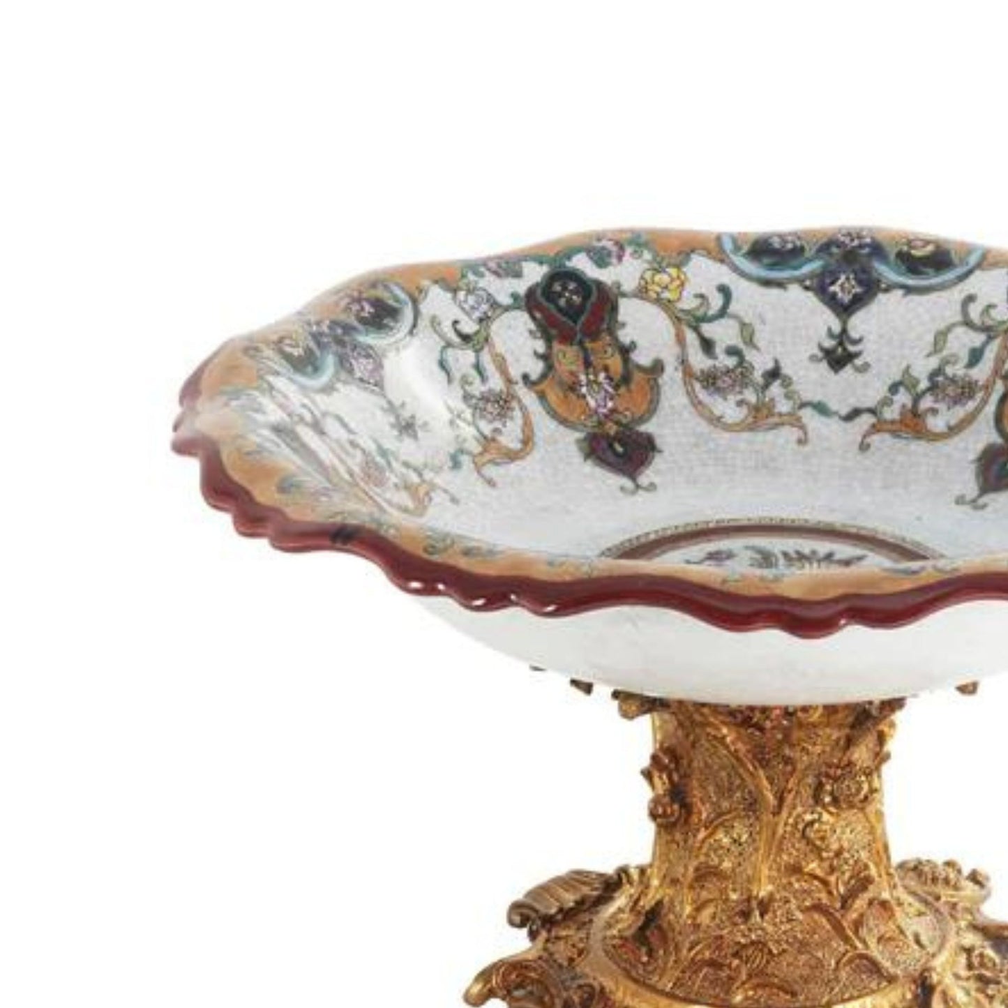 Hand-painted Porcelain and Bronze Decorative Fruit Bowl