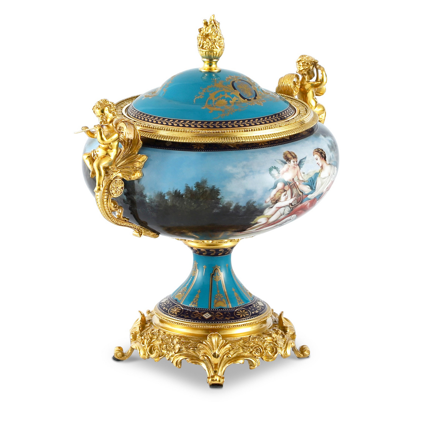 DECOELEVEN ™ Cherub Porcelain and Bronze Jar