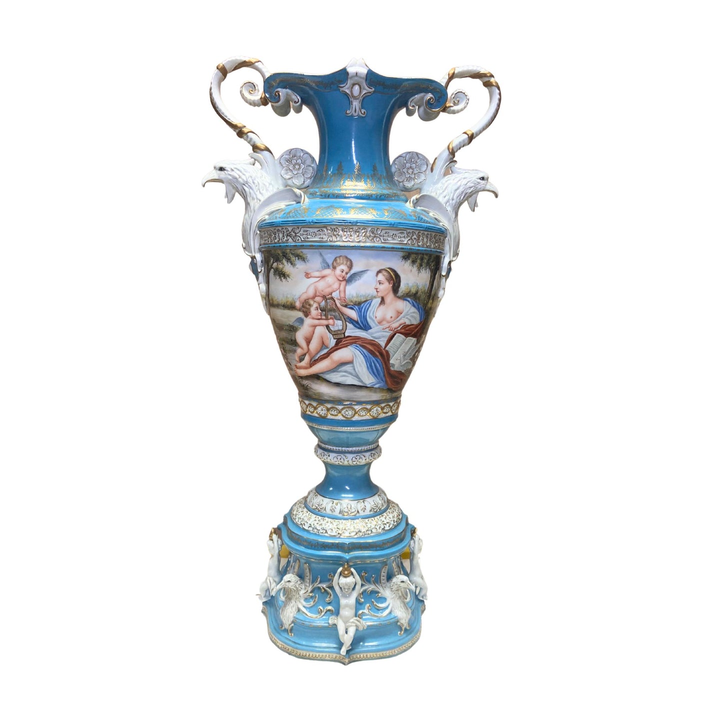 Hand Painted Eagle Handle Society Vase