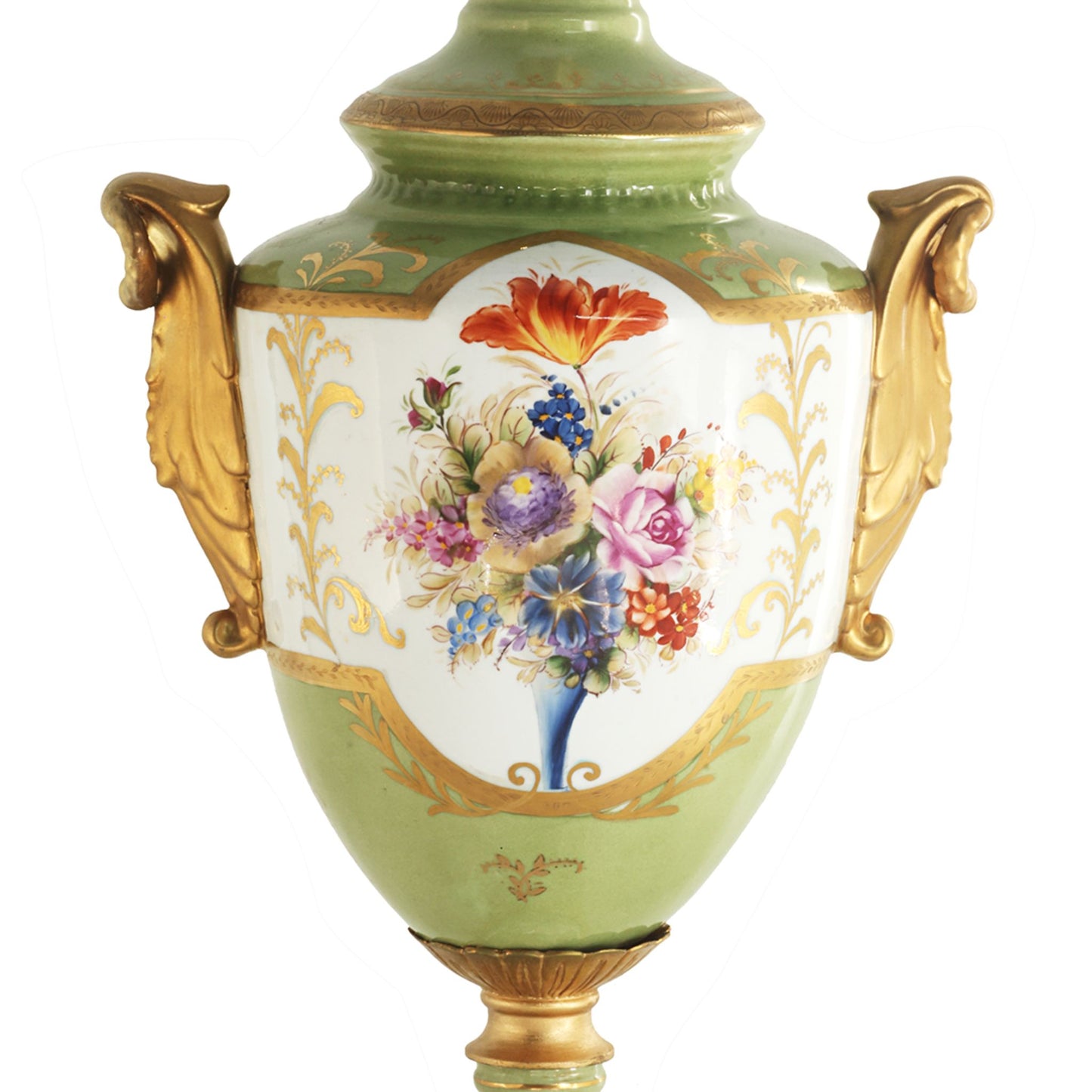 Baroque Leaf Handle Floral Motif Jar