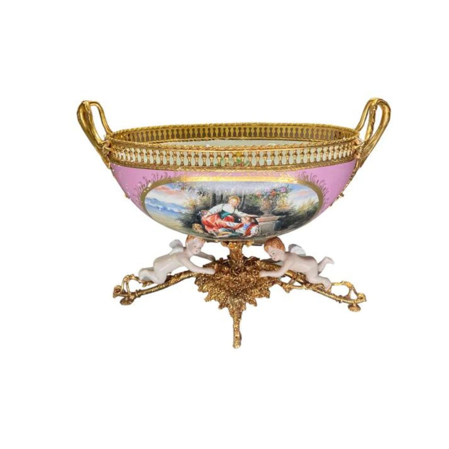 Romantic Porcelain and Bronze Serving Bowl