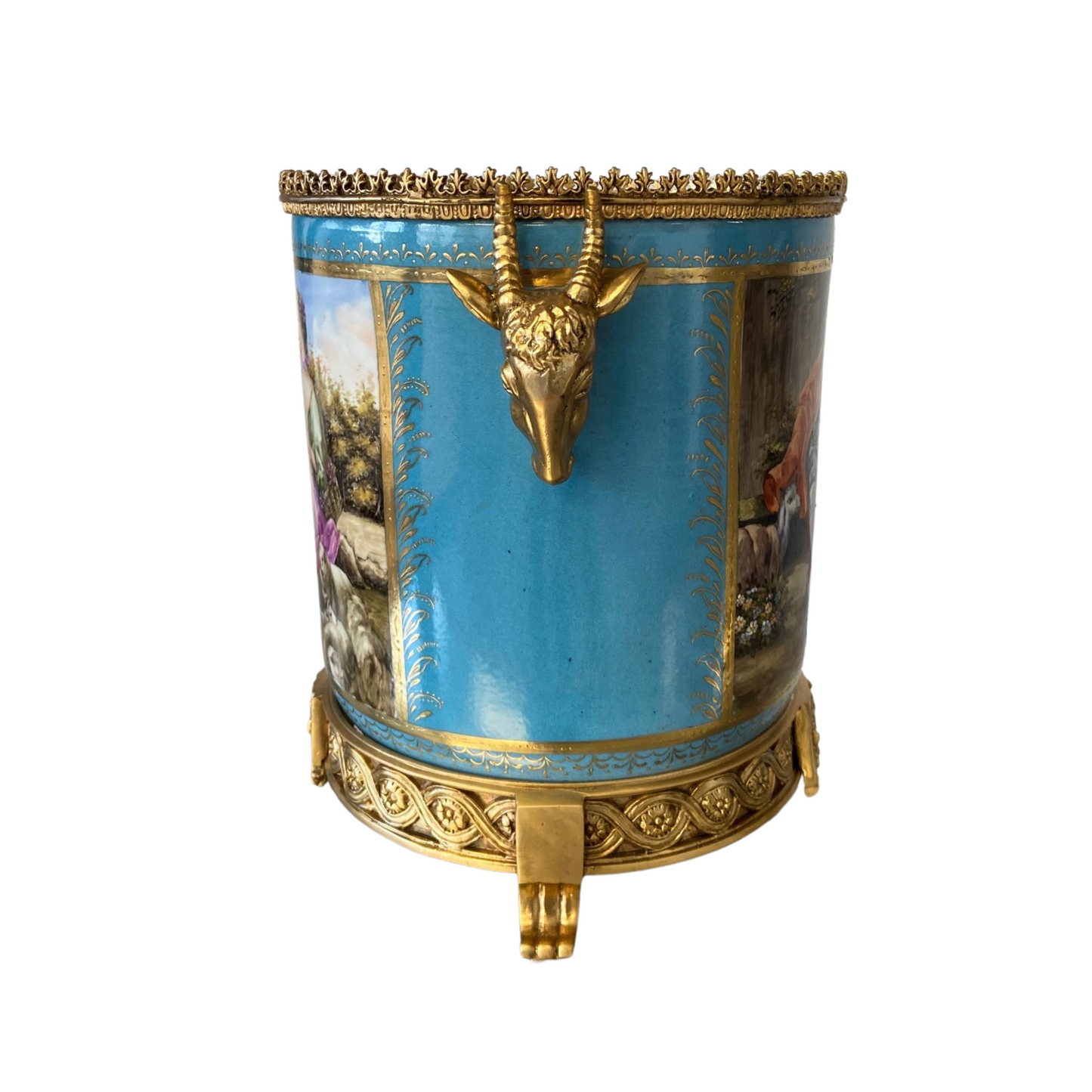 Hand-Painted Porcelain and Bronze Wine Chiller