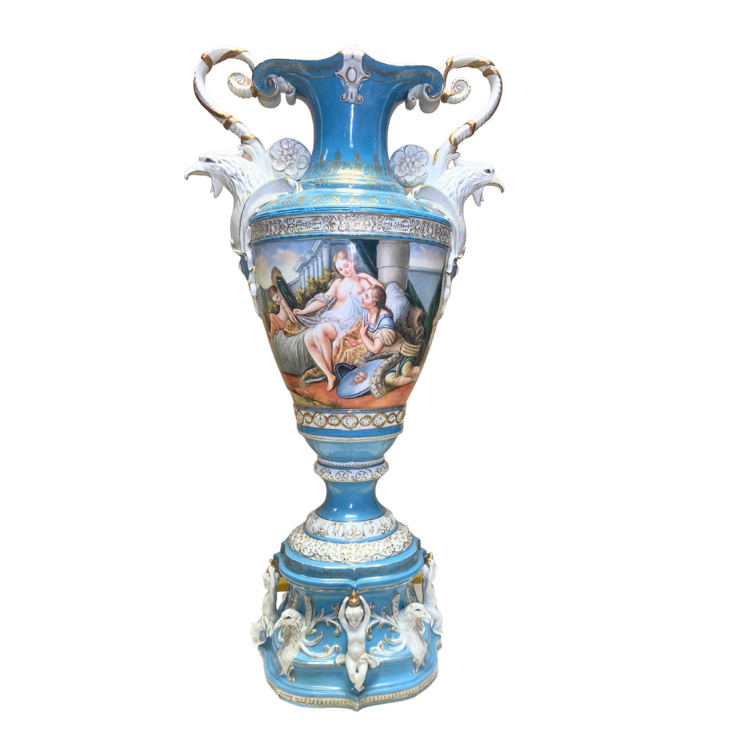 Hand Painted Eagle Handle Society Vase
