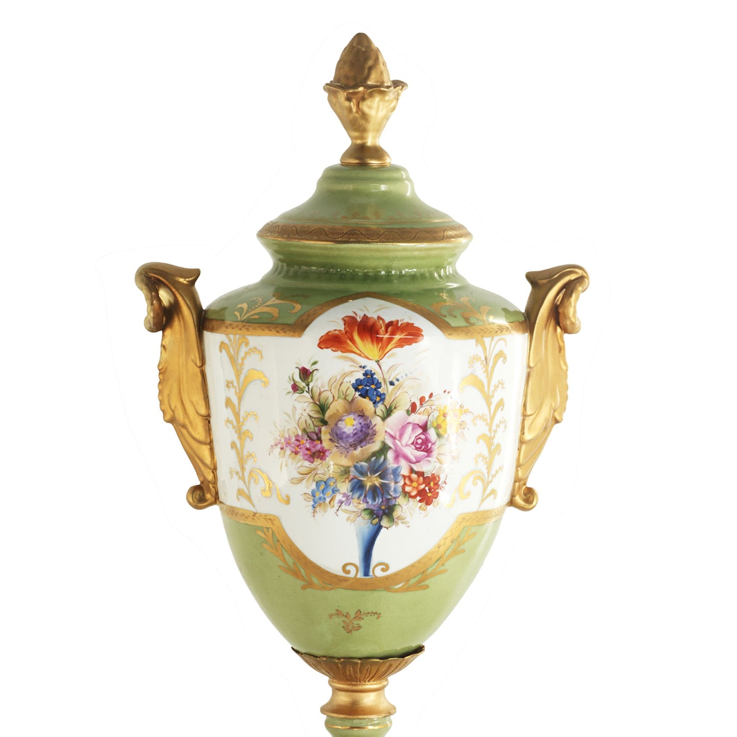 Baroque Leaf Handle Floral Motif Jar