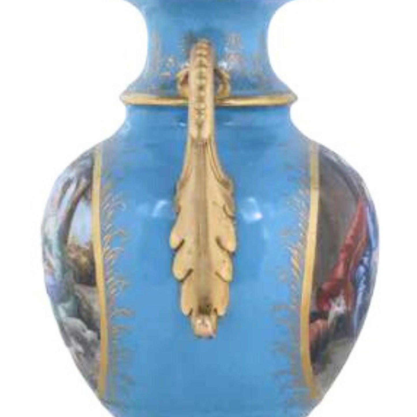 Urna de porcelana rococó con asa de bronce