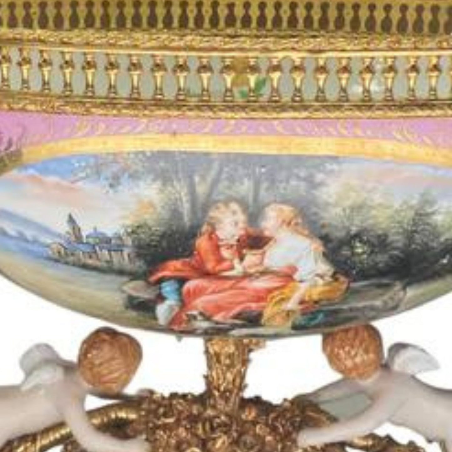 Romantic Porcelain and Bronze Serving Bowl