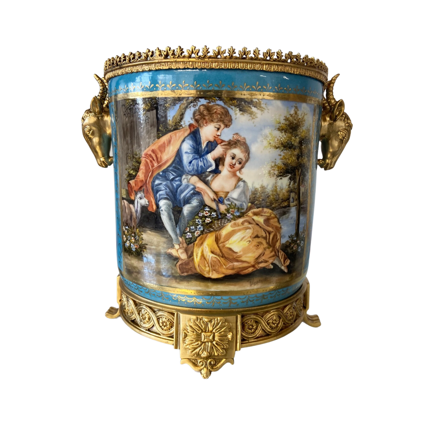 Hand-Painted Porcelain and Bronze Wine Chiller