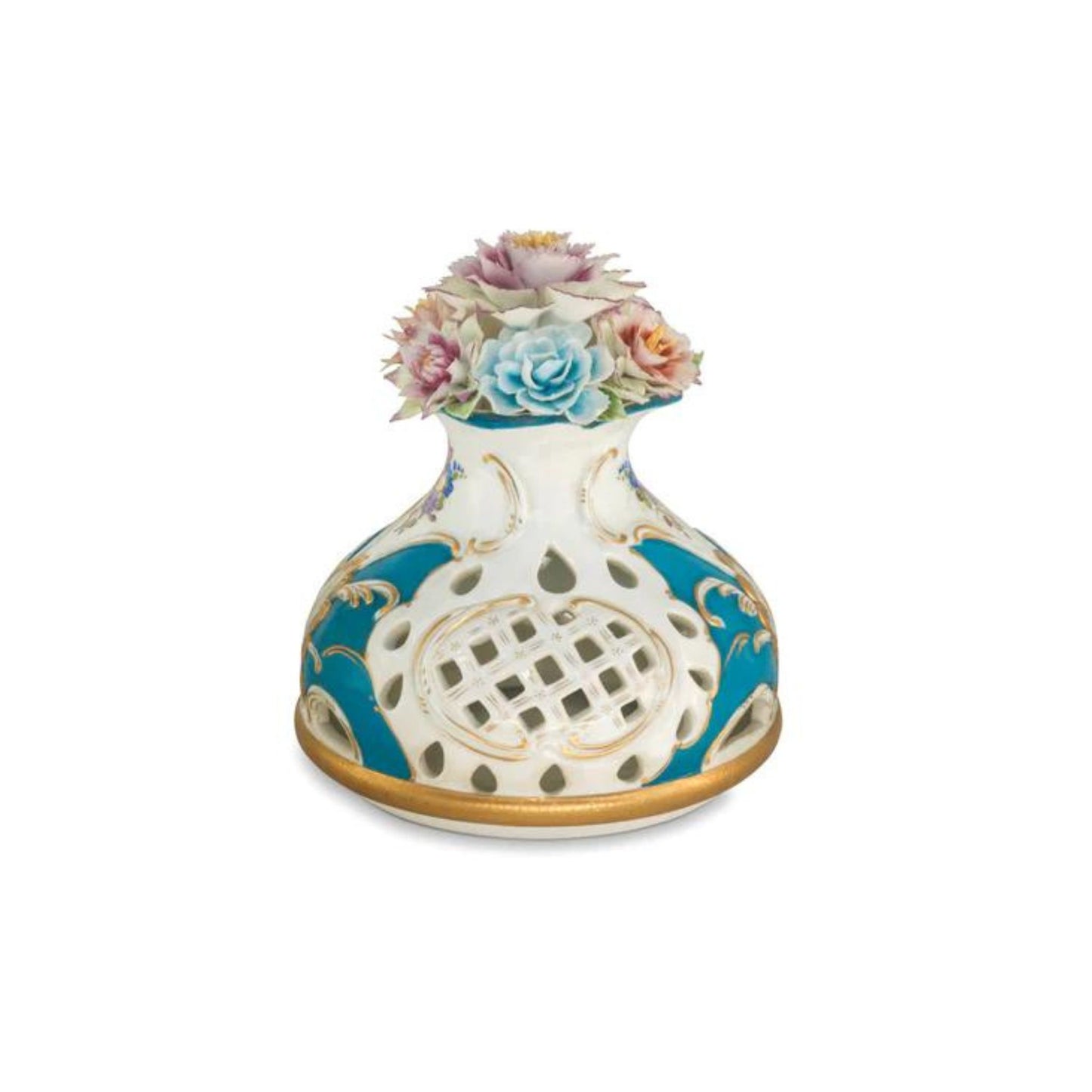 Potpourri Hand-painted Vase with Rococo Motif and Porcelain Flowers