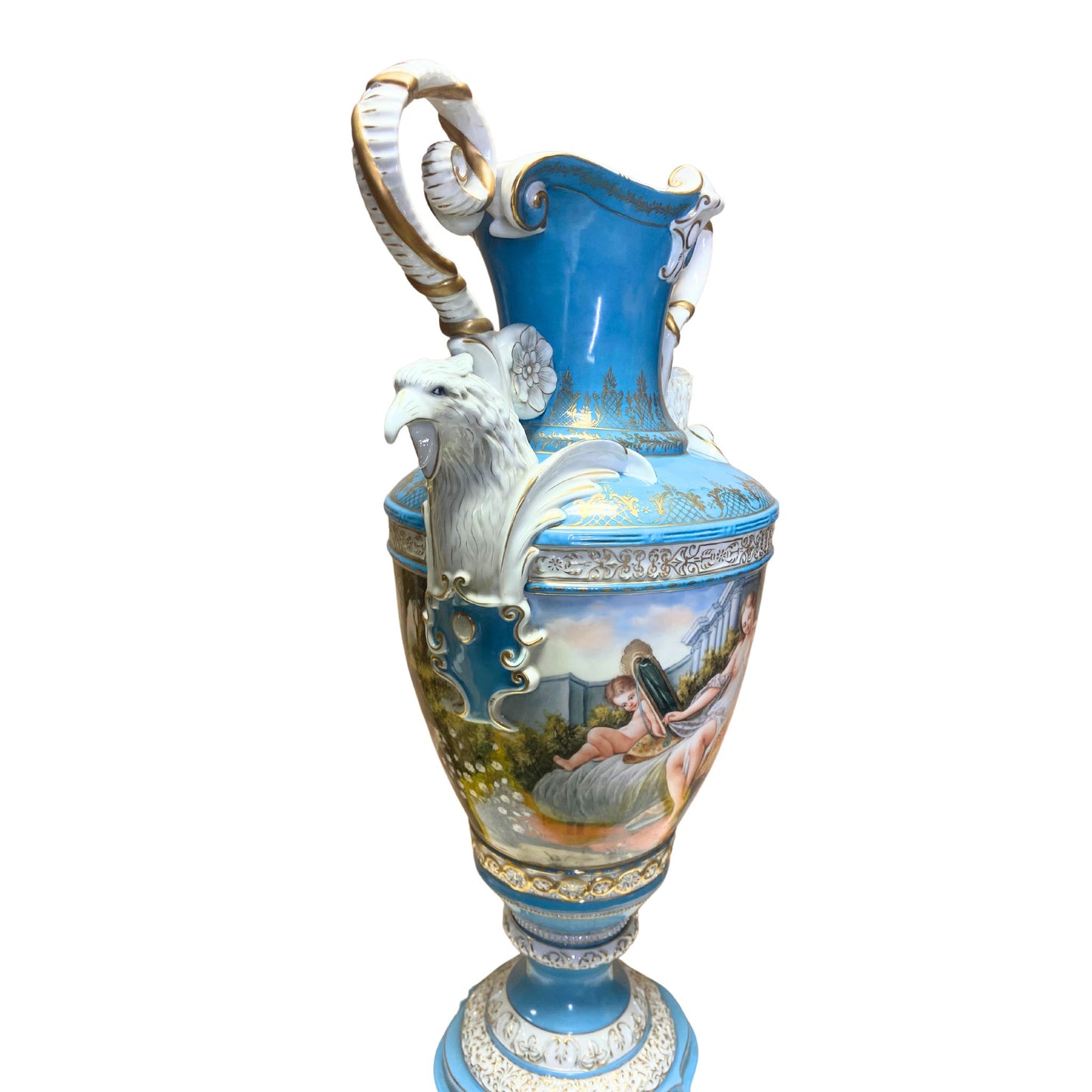 Hand Painted Eagle Handle Society Vase