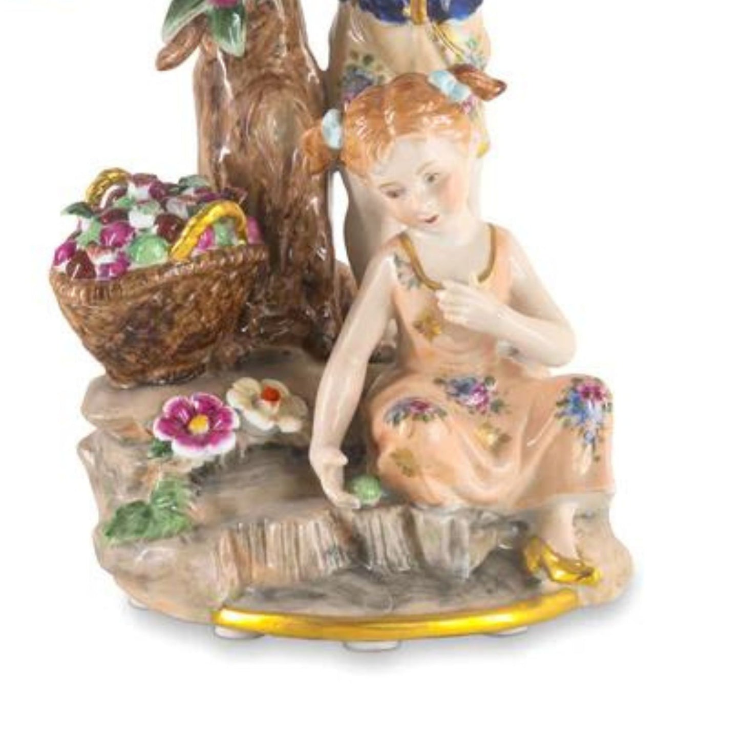 Pareja de figuras de porcelana rococó Niños juguetones en la naturaleza