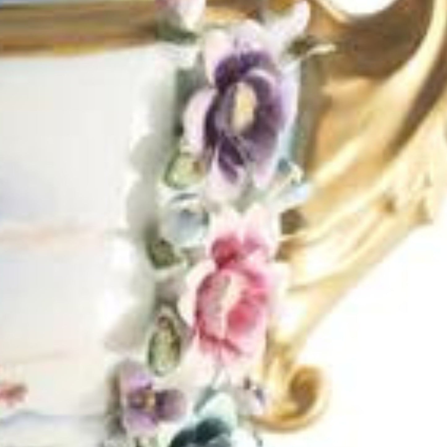 Light Blue Hand-painted Rococo Vase with Porcelain Flowers