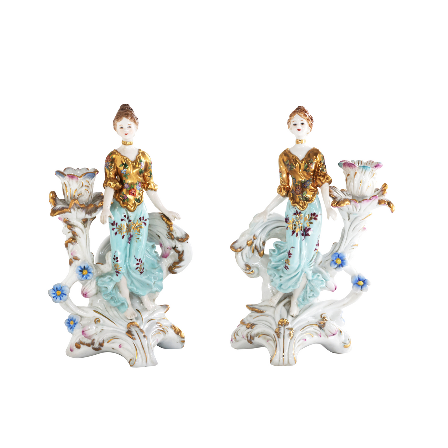 Pair of Hand-painted Porcelain Candlestick Holders