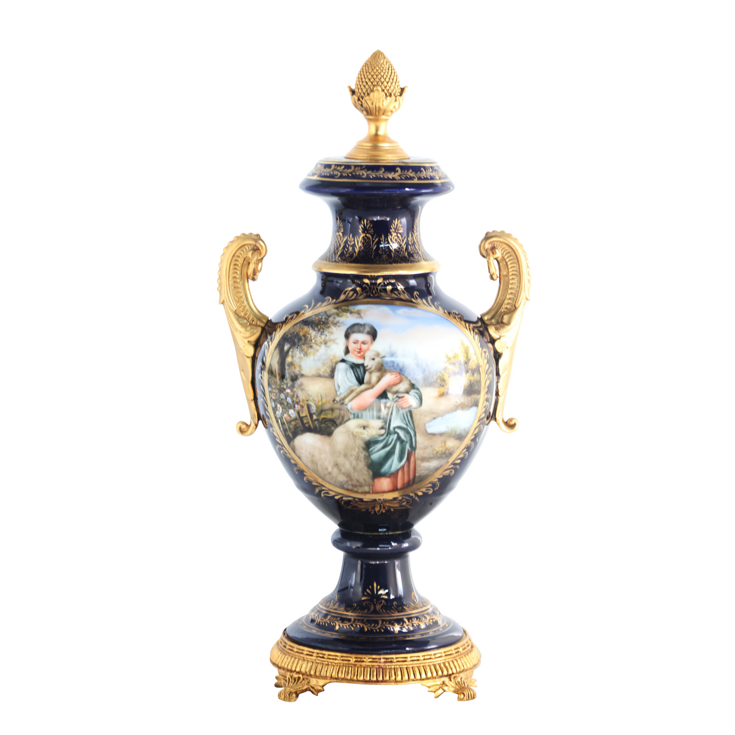 Bronze Mythological Handle Porcelain Urn