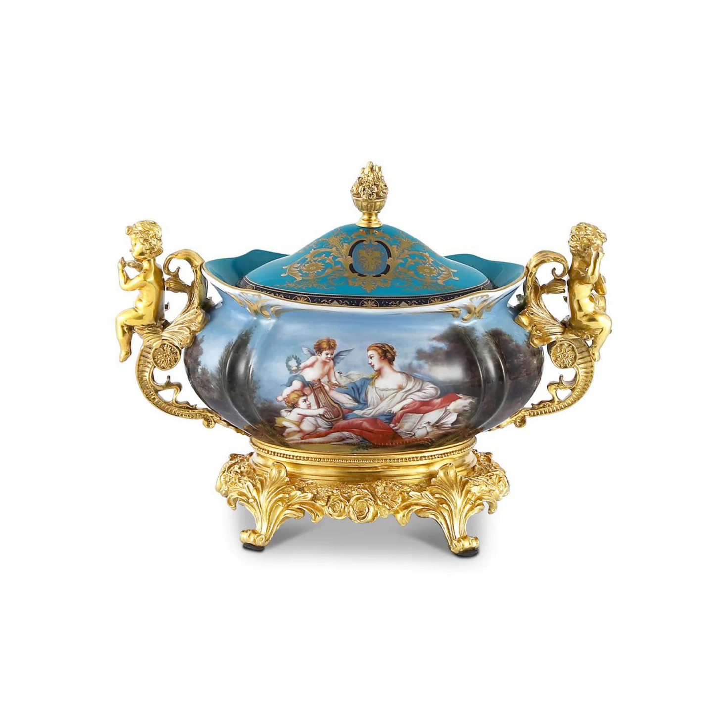 DECOELEVEN ™ Bronze and Porcelain Jar with Cherub Handles