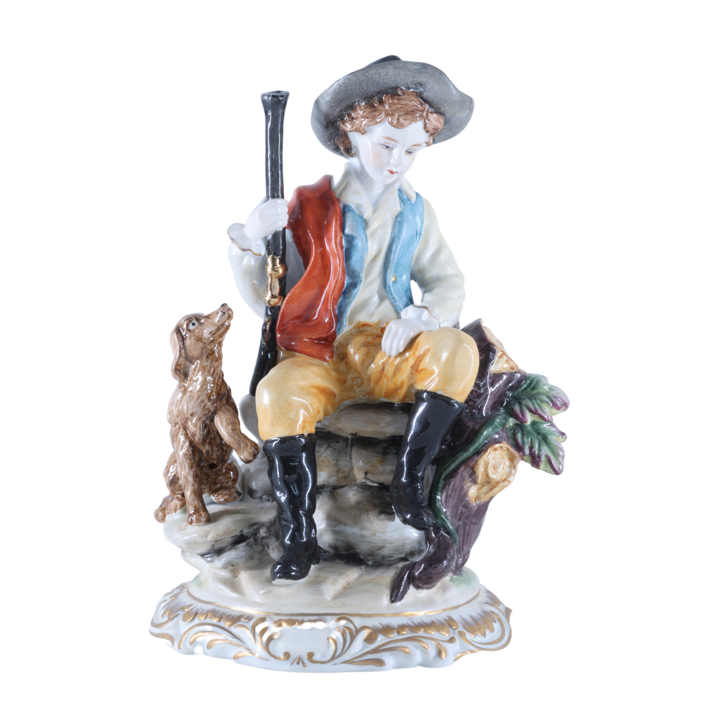 Boy Hunting Rococo Style Hand-painted Porcelain Figurine