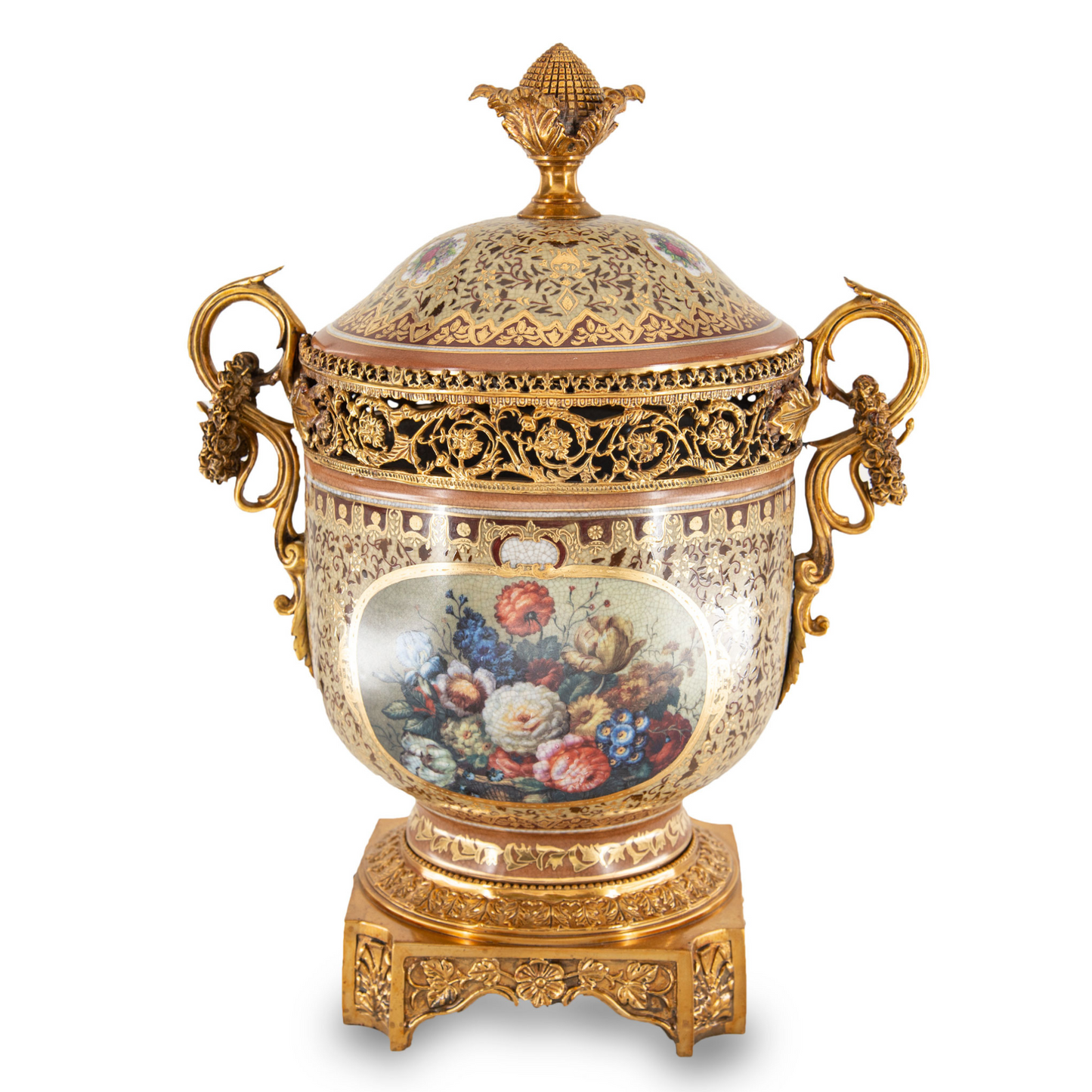 Potpourri Hand-painted Porcelain And Bronze Jar