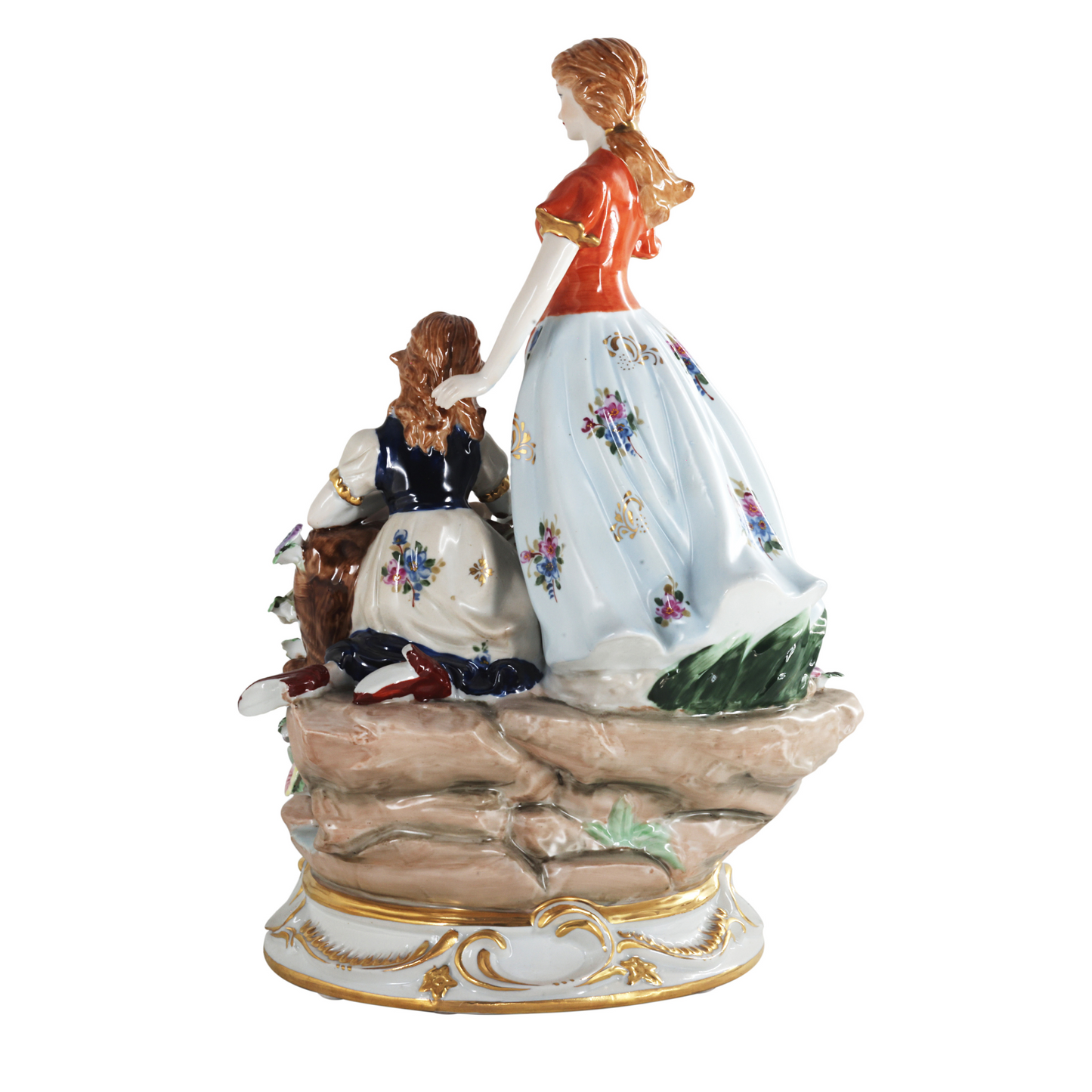 Figura de porcelana Damas alimentando a los cisnes