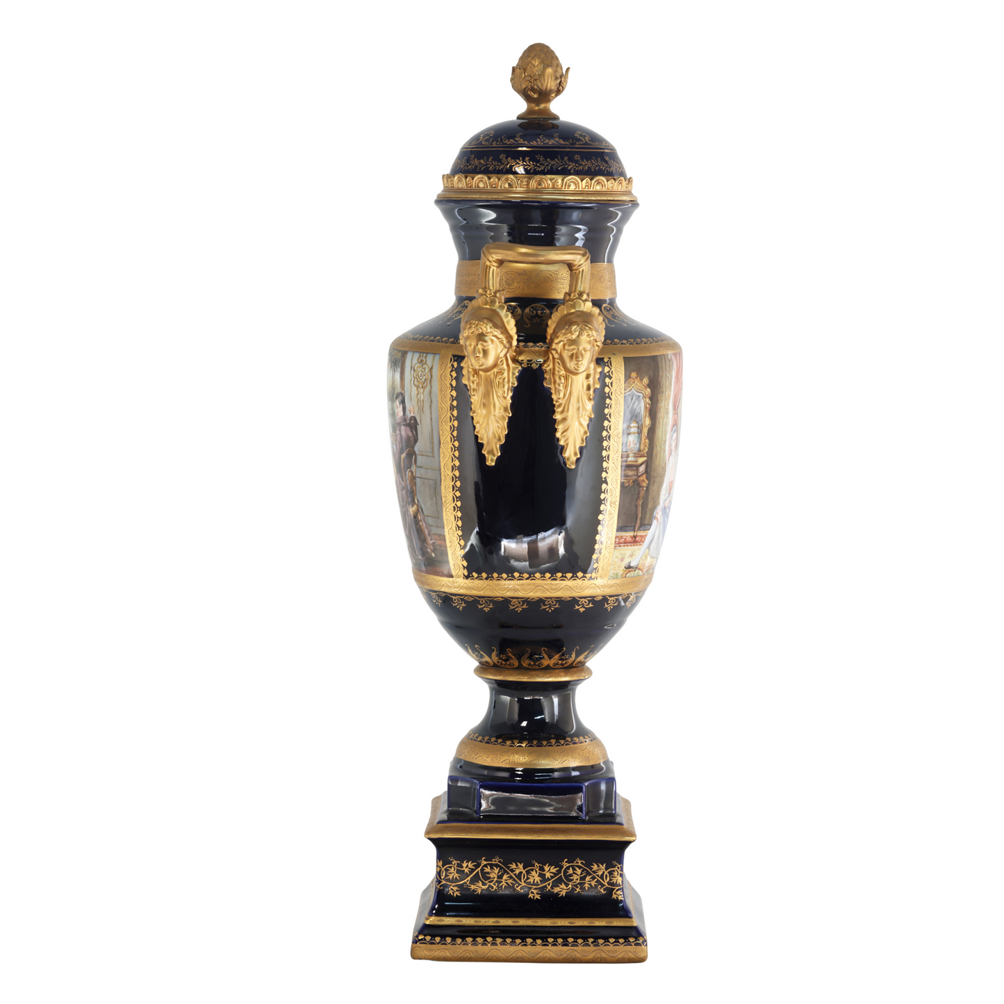 Magnífico Jarrón De Porcelana Y Bronce Pintado A Mano