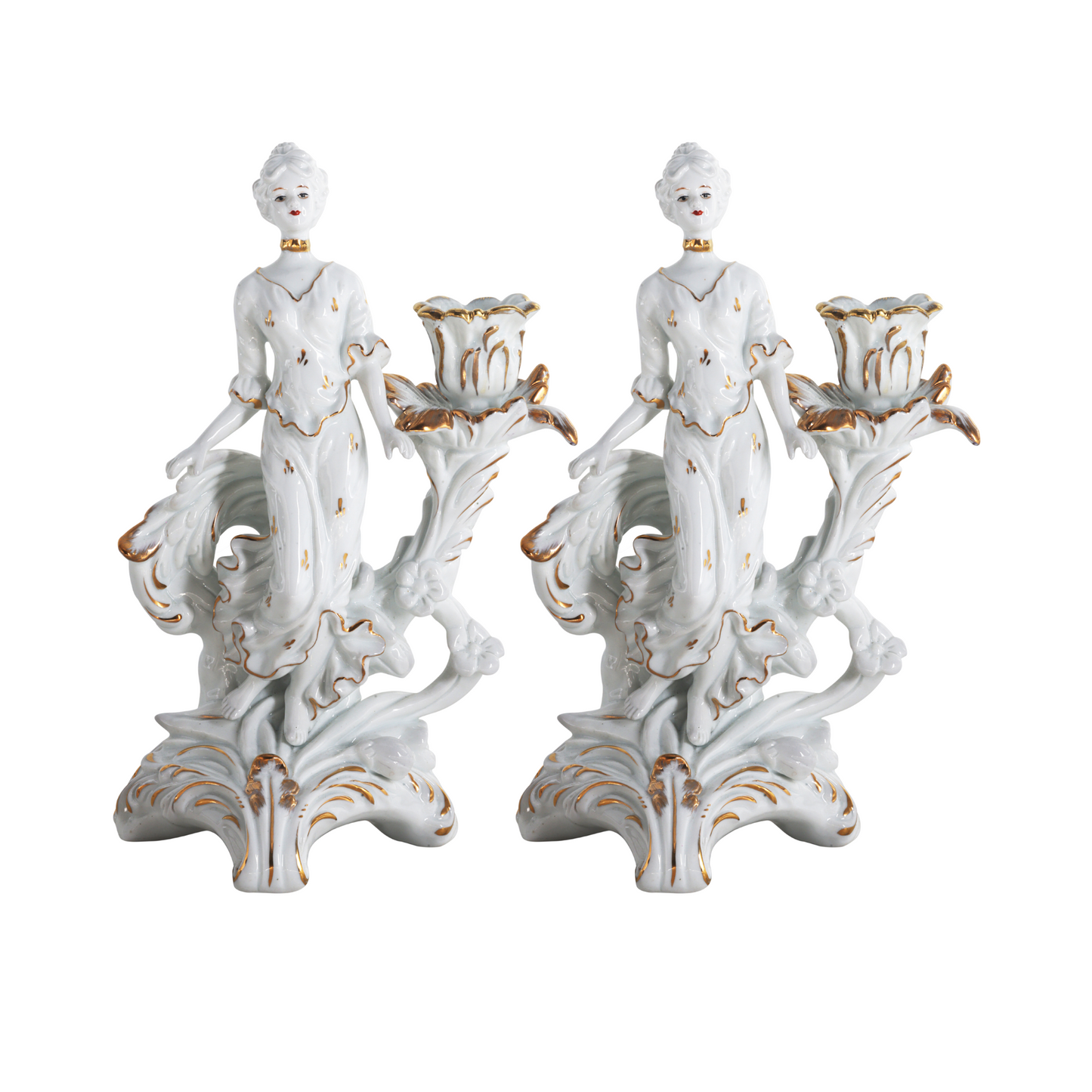 Par de Portavelas de Porcelana Blanca