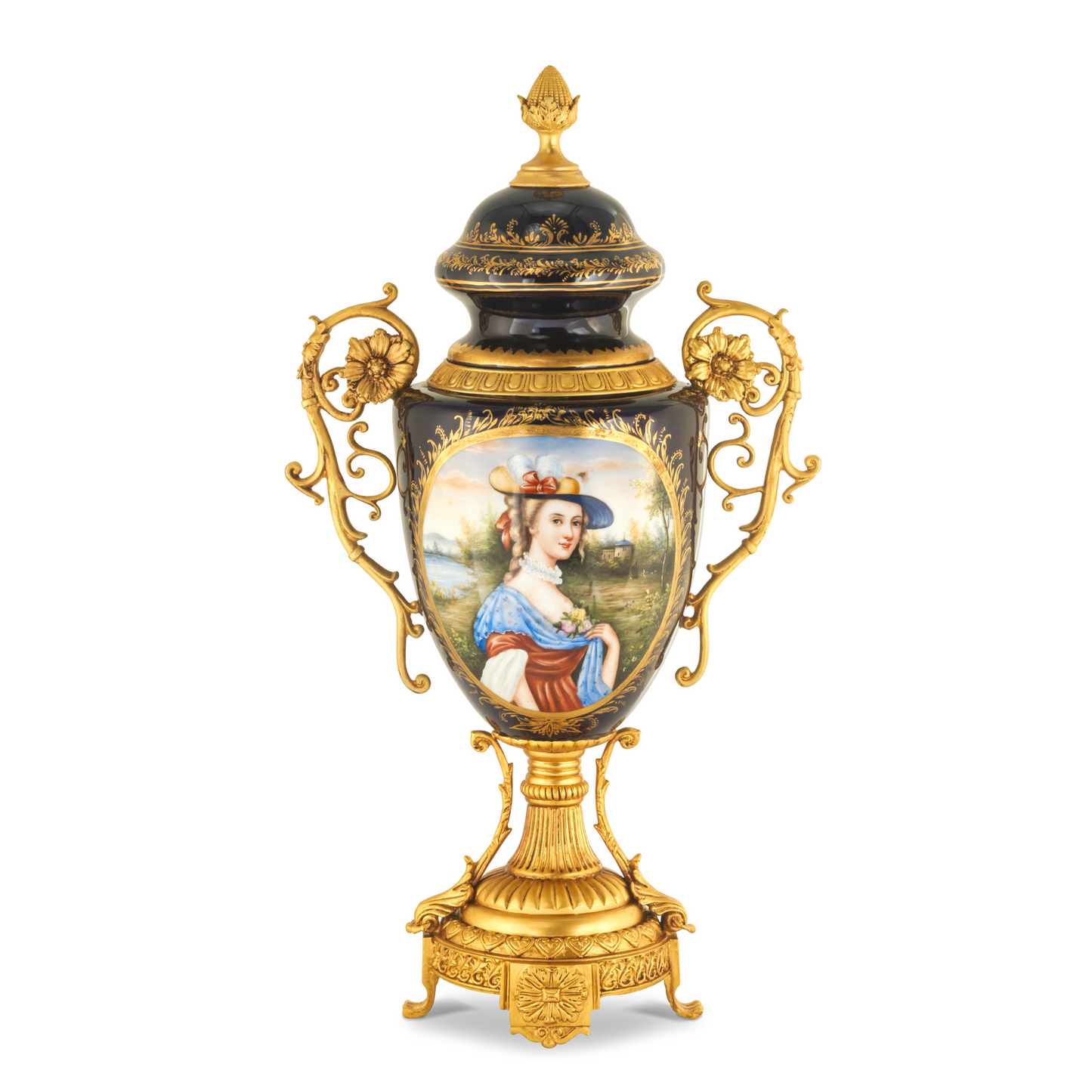 Bronze Handle Rococo Porcelain Vase