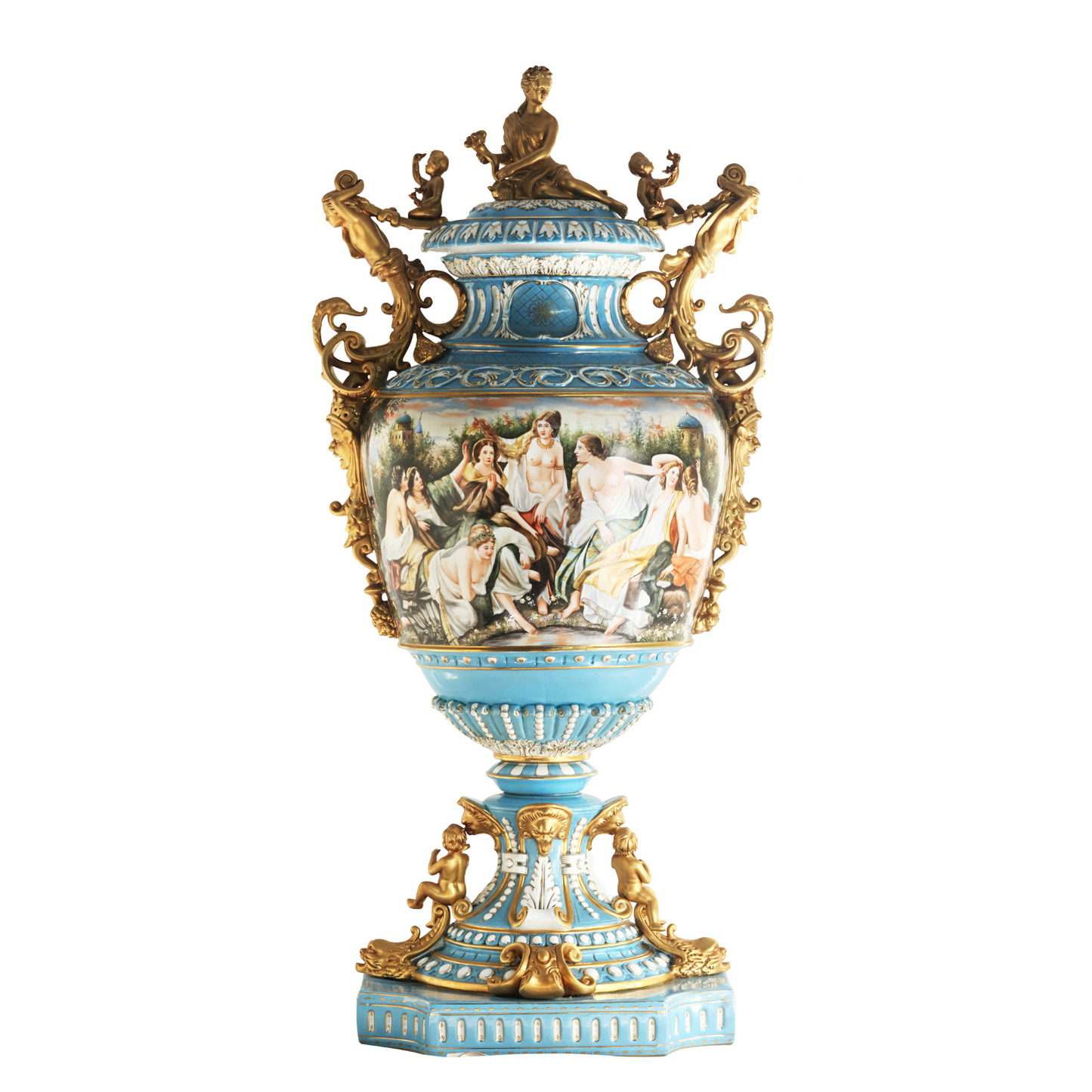 Hand-Painted Cherub Handle Society Vase