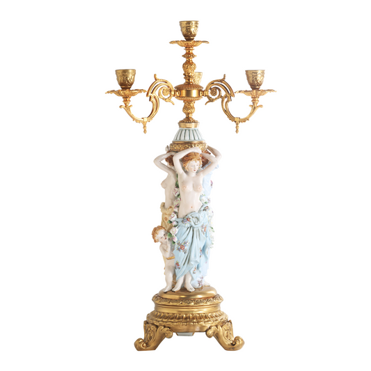 Four Cup Hand-Painted Candle Holder With Porcelain Lady
