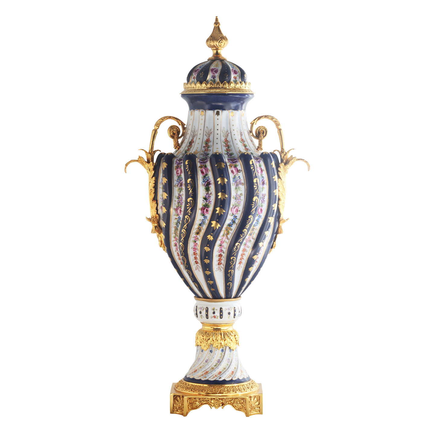 Porcelain Swirl And Bronze Handle Vase