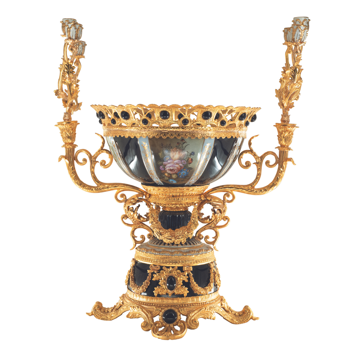 Porcelain Decorative Hand-Painted Center Piece Bowl & Candelabra