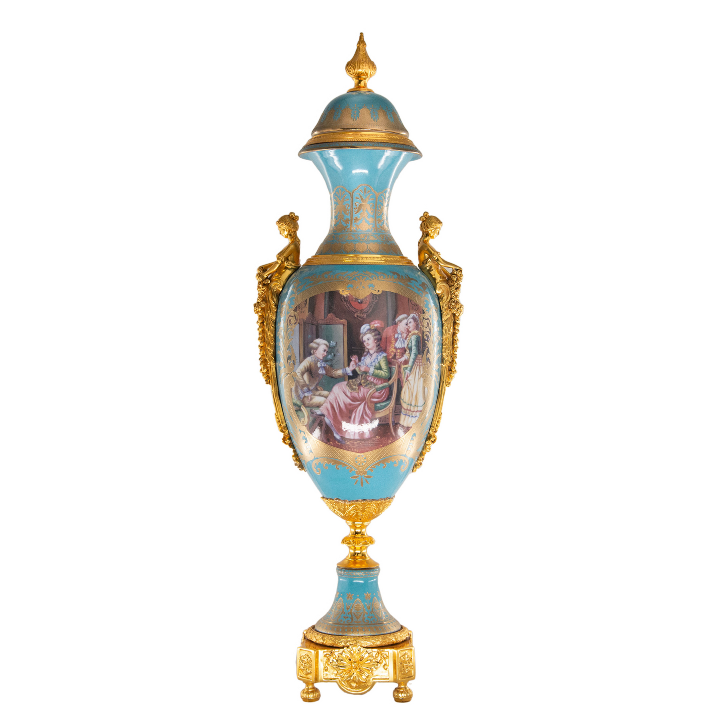 Striking Porcelain And Bronze Cherub Handle Vase