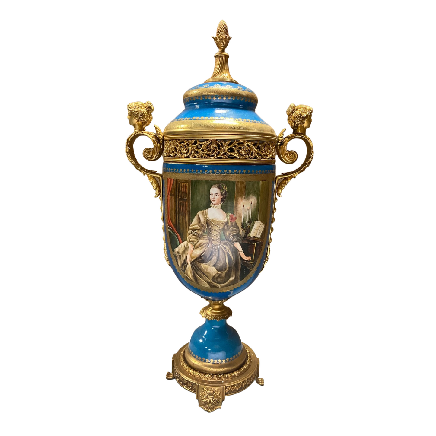 Hand-painted Potpourri Porcelain And Bronze Urn