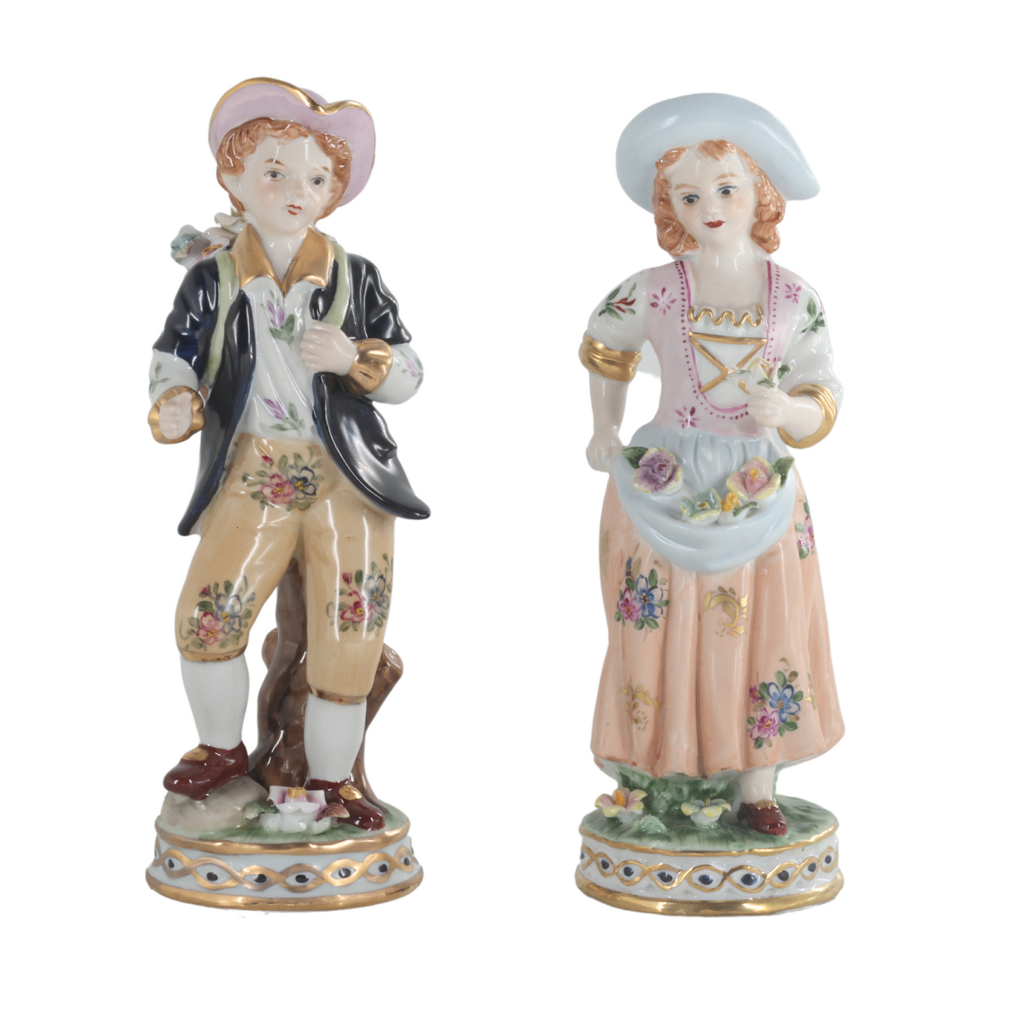 Pareja de Figuras Niña y Niño de Porcelana Estilo Rococó