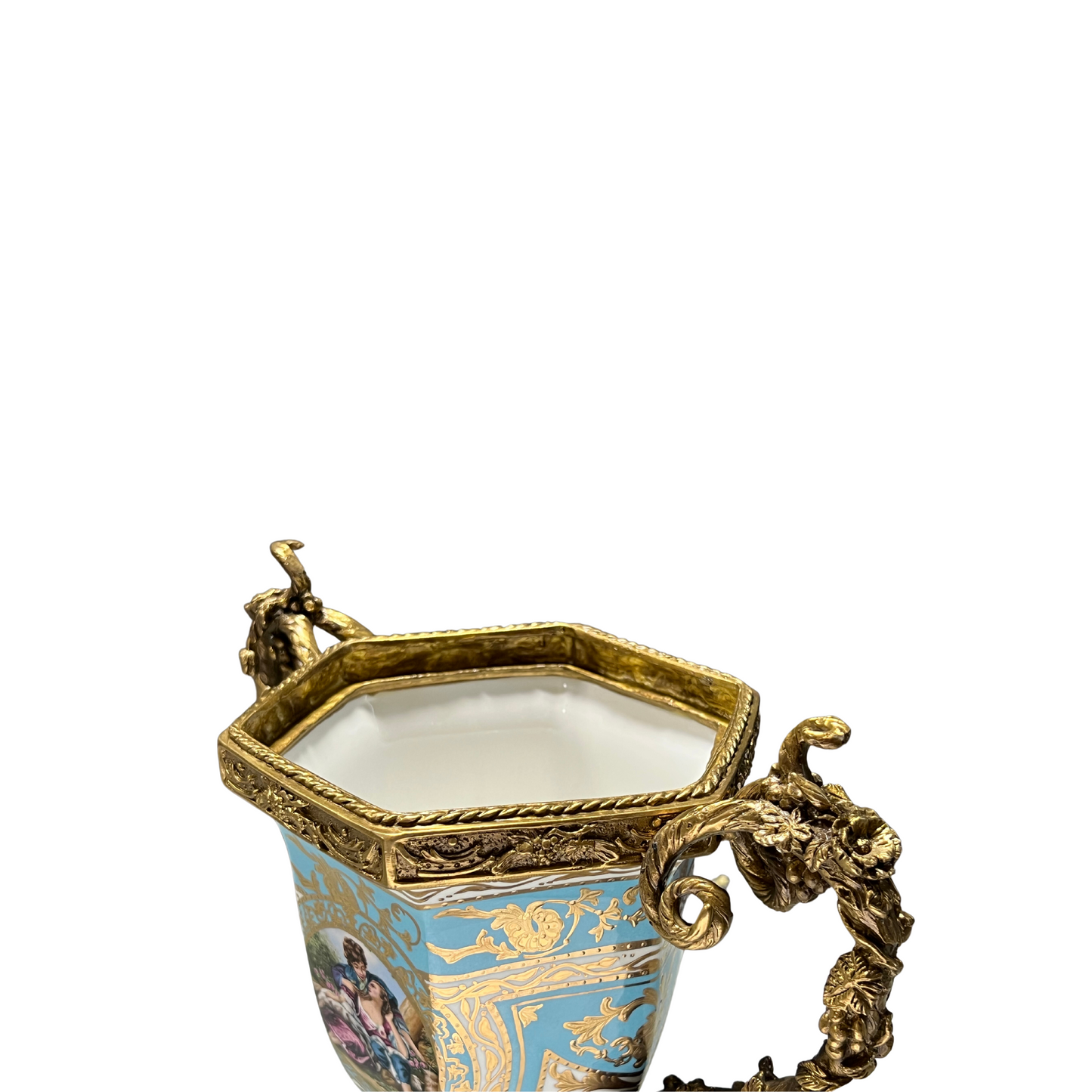 Teal Urn with Rococo Motifs