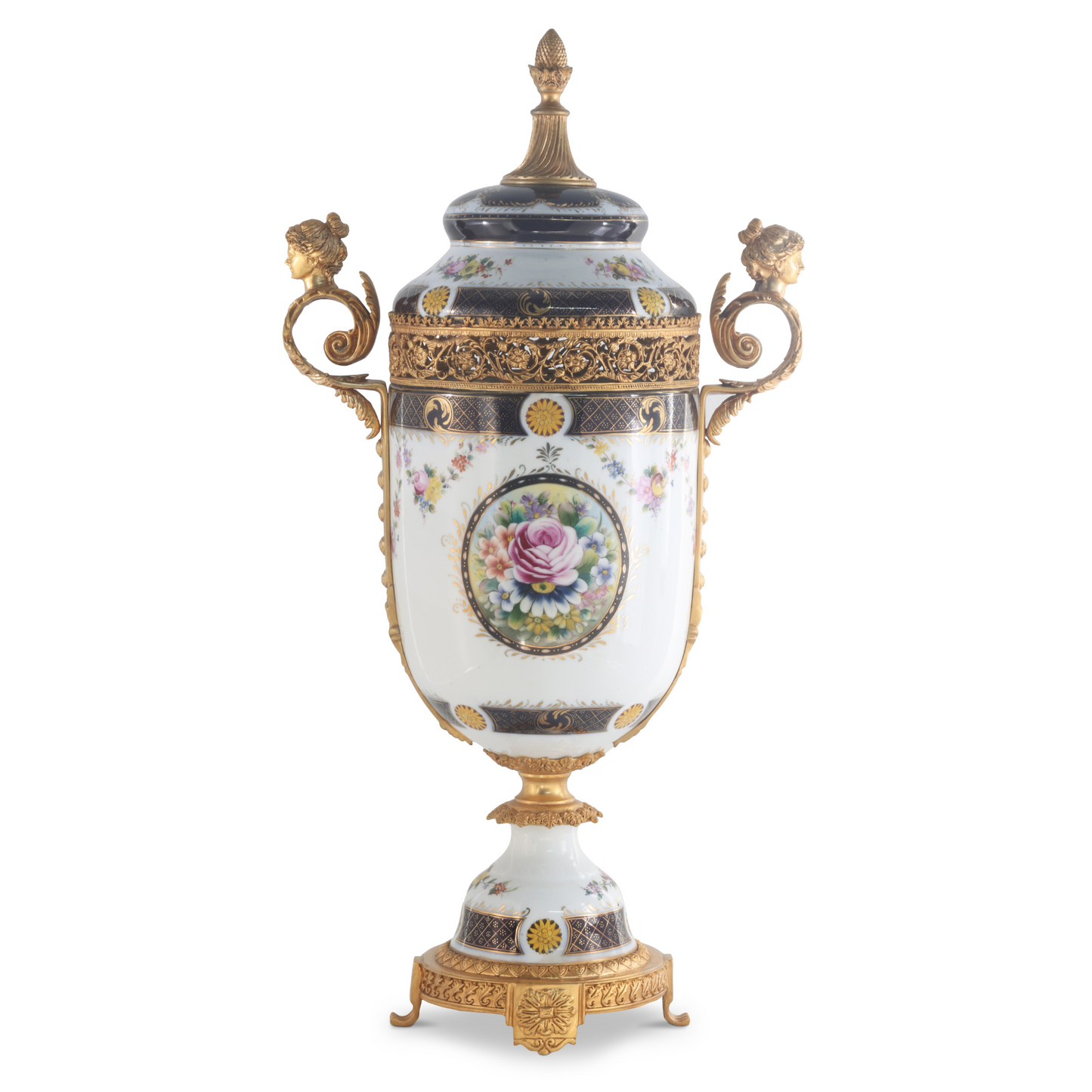 Hand-painted Potpourri Porcelain And Bronze Jar
