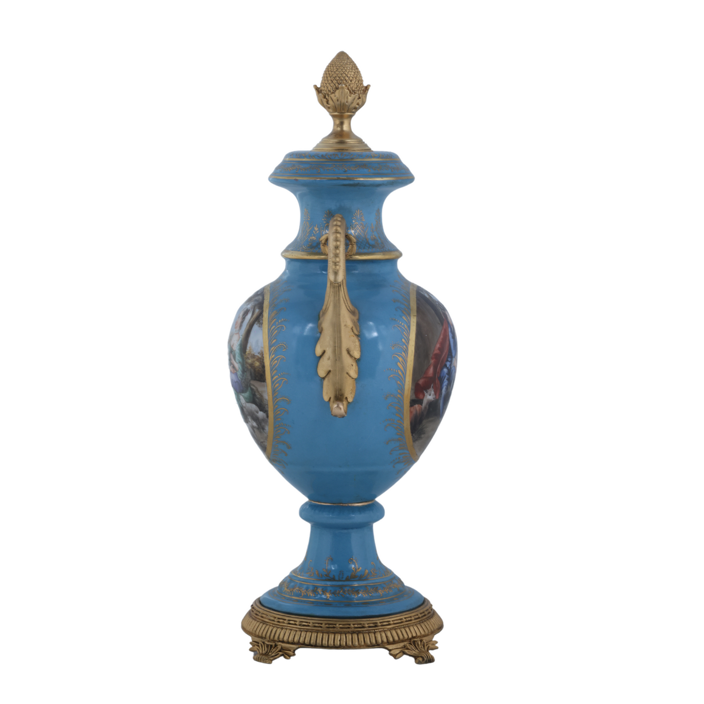 Urna de porcelana rococó con asa de bronce