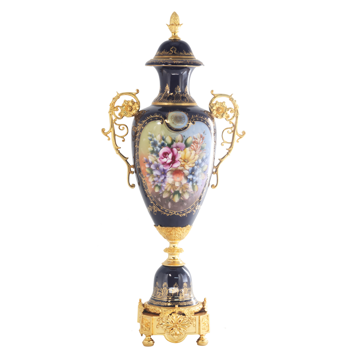 Jarrón de porcelana rococó con mango de bronce