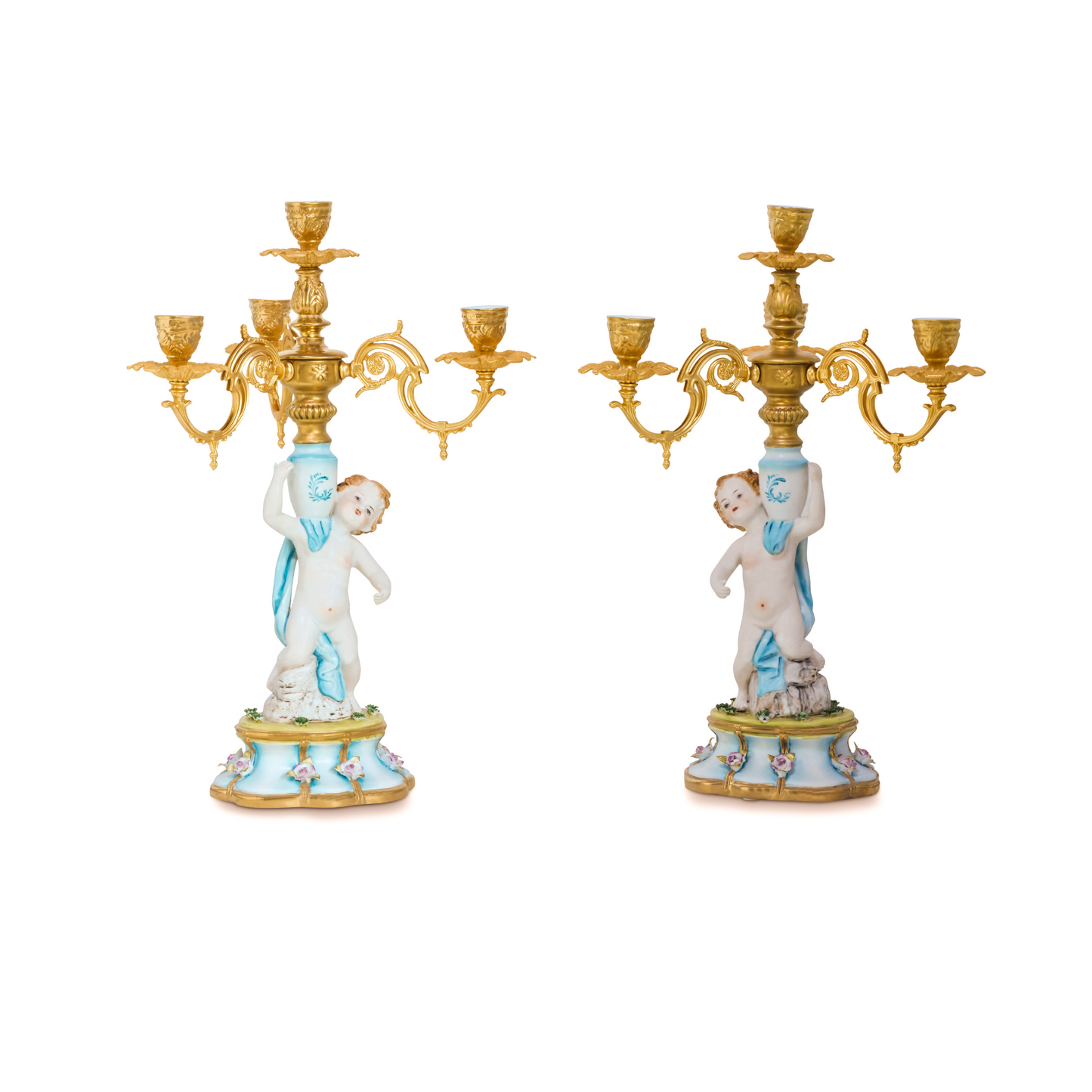 Hand-Painted Cherub Candle Holder Set