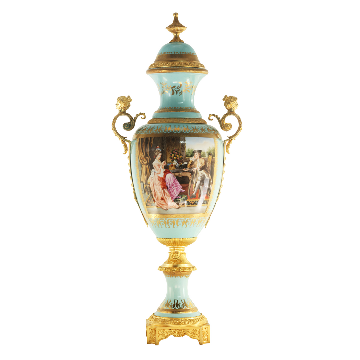 Striking Porcelain And Bronze Cherub Handle Vase