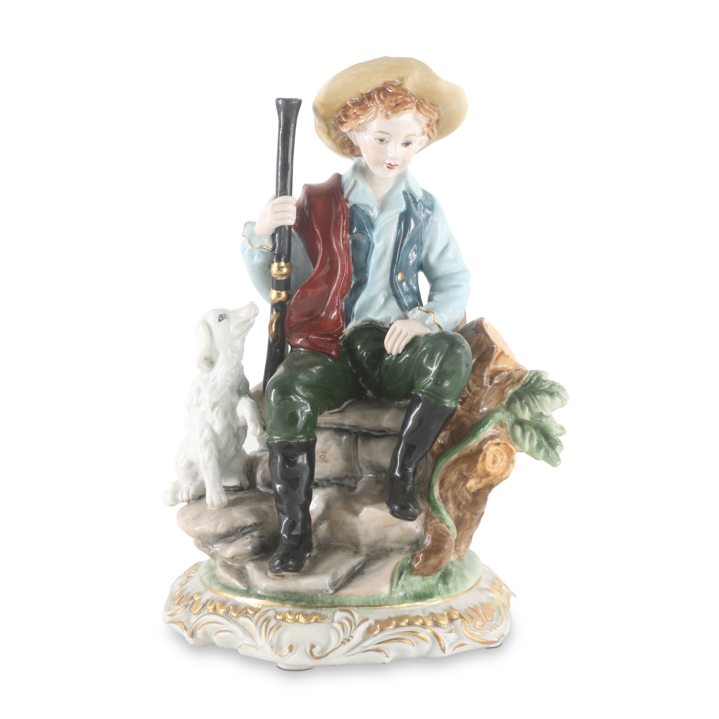 Boy Hunting Rococo Style Hand-painted Porcelain Figurine