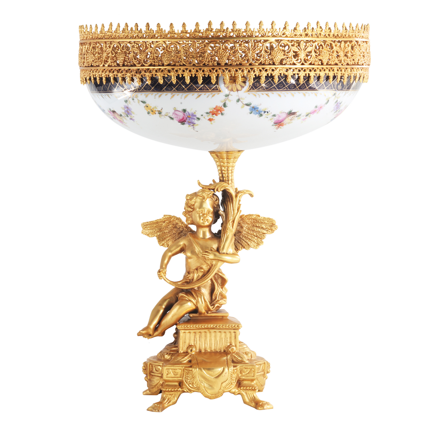 Porcelain and Bronze Cherub Serving Bowl